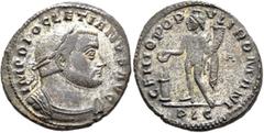 Roman Imperial Diocletian, 284-305. Follis (Silvered bronze, 27 mm, 9.93 g, 12 h), Lugdunum, circa 301-303. IMP DIOCLETIANVS AVG Laureate and cuirassed bust of Diocletian to right. Rev. GENIO POPVLI R