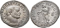 Roman Imperial Diocletian, 284-305. Follis (Silvered bronze, 28 mm, 10.21 g, 6 h), Lugdunum, circa 301-303. IMP C DIOCLETIANVS P F AVG Laureate and cuirassed bust of Diocletian to right. Rev. GENIO PO