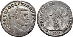 Roman Imperial Diocletian, 284-305. Follis (Silvered bronze, 6 mm, 8.28 g, 6 h), Rome, circa 302-303. IMP DIOCLETIANVS P F AVG Laureate head of Diocletian to right. Rev. SACRA MONET VRB AVGG ET CAESS 