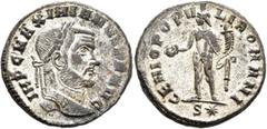 Roman Imperial Maximianus, first reign, 286-305. Follis (Silvered bronze, 26 mm, 10.18 g, 12 h), Rome, circa 299. IMP C MAXIMIANVS P F AVG Laureate head of Maximianus to right. Rev. GENIO POPVLI ROMAN