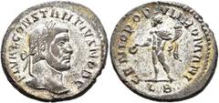 Roman Imperial Constantius I, as Caesar, 293-305. Follis (Silvered bronze, 28 mm, 10.10 g, 6 h), Lugdunum, circa 294. FL VAL CONSTANTIVS NOB C Laureate head of Constantius I to right. Rev. GENIO POPVL