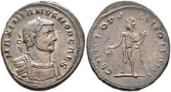 Roman Imperial Galerius, as Caesar, 293-305. Follis (Bronze, 29 mm, 10.37 g, 6 h), Londinium, circa 296-303. MAXIMIANVS NOB CAES Laureate and cuirassed bust of Galerius to right. Rev. GENIO POPVLI ROM