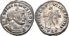 Roman Imperial Galerius, as Caesar, 293-305. Follis (Silvered bronze, 28 mm, 7.62 g, 6 h), Lugdunum, circa 301-303. MAXIMIANVS NOB C Laureate and cuirassed bust of Galerius to right. Rev. GENIO POPVLI