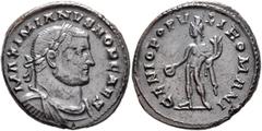 Roman Imperial Galerius, as Caesar, 293-305. Follis (Bronze, 28 mm, 10.23 g, 6 h), Londinium, circa 303-1 May 305. MAXIMIANVS NOB CAES Laureate, draped and cuirassed bust of Galerius to right. Rev. GE