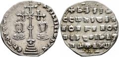 Byzantine Basil II Bulgaroktonos, 976-1025. Miliaresion (Silver, 21 mm, 2.78 g, 12 h), Constantinopolis, 989-1025. ЄҺ TOVTω Һ[ICAT'] - baSILЄI C CωҺST Cross crosslet, with X at centre and pellet withi