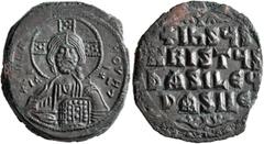 Byzantine Anonymous Folles, time of Basil II & Constantine VIII, circa 976-1025. Follis (Bronze, 27 mm, 11.79 g, 6 h), Constantinopolis. +ЄMMANOVHΛ Nimbate bust of Christ facing, wearing tunic and pal