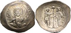 Byzantine Alexius I Comnenus, 1081-1118. Histamenon (Electrum, 28 mm, 4.00 g, 6 h), Thessalonica, 1081-1082. +ΚЄ RO ΑΛЄΖ Nimbate bust of Christ facing, wearing tunic and pallium, holding book of Gospe
