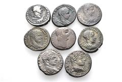 Group Lots A lot containing 8 silver coins. All: Roman Provincial Tetradrachms. Fine to very fine. LOT SOLD AS IS, NO RETURNS. 8 coins in lot. From an American collection, ex Classical Numismatic Grou