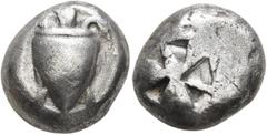 Greek ISLANDS OFF ATTICA, Aegina. Circa 525-480 BC. Stater (Silver, 12 mm, 11.52 g). Sea turtle seen from above, head in profile. Rev. Incuse square of 'Union Jack' pattern with five incuse and three 