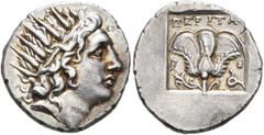 Greek ISLANDS OFF CARIA, Rhodos. Rhodes. Circa 125-88 BC. Drachm (Silver, 17 mm, 2.77 g, 12 h), 'Plinthophoric' coinage, Nikephoros, magistrate. Radiate head of Helios to right. Rev. ΠΕΡΙΤΑ[Σ] / P - O