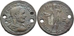 Roman Provincial AEOLIS. Aegae. Trajan Decius, 249-251. Medallion (Bronze, 40 mm, 38.08 g, 12 h), M. Aur. Paulos, strategos. ΑΥΤ Κ Γ ΜЄϹ ΚΥΙΝ ΤΡΑΙΑΝΟϹ ΔЄΚ/ΙΟϹ Laureate, draped and cuirassed bust of Tr