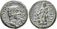 Roman Provincial LYCIA. Balbura. Gaius (Caligula), 37-41. Assarion (Bronze, 20 mm, 6.08 g, 12 h). ΓΑΙΟC CЄΒACΤΟC Bare head of Caligula to right; on neck, countermark: hand (?) in rectangular incuse. R