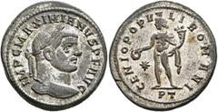 Roman Imperial Maximianus, first reign, 286-305. Follis (Silvered bronze, 28 mm, 8.84 g, 6 h), Ticinum, circa 296-297. IMP C MAXIMIANVS P F AVG Laureate head of Maximian to right. Rev. GENIO POPV-LI R
