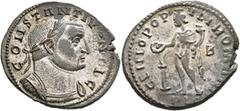 Roman Imperial Constantius I, as Caesar, 293-305. Follis (Silvered bronze, 28 mm, 9.27 g, 6 h), Lugdunum, 302-mid 304. CONSTANTIVS NOB C Laureate and cuirassed bust of Constantius I to right. Rev. GEN