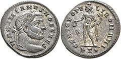 Roman Imperial Galerius, as Caesar, 293-305. Follis (Silvered bronze, 28 mm, 8.88 g, 6 h), Ticinum, circa 298-299. MAXIMIANVS NOB CAES Laureate head of Galerius to right. Rev. GENIO POPV-LI ROMANI / ✱