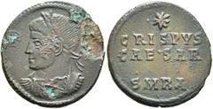 The Ramskold Collection, Part I Crispus, Caesar, 316-326. Follis (Bronze, 19 mm, 1.99 g, 6 h), Rome, July 326. Laureate, draped and cuirassed bust of Crispus to left. Rev. CRISPVS / CAESAR / SMRA in t