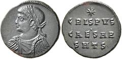 The Ramskold Collection, Part I Crispus, Caesar, 316-326. Follis (Bronze, 17 mm, 2.03 g, 6 h), Thessalonica, April 326. Laureate, draped and cuirassed bust of Crispus to left. Rev. CRISPVS / CAESAR / 