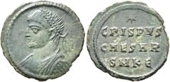 The Ramskold Collection, Part I Crispus, Caesar, 316-326. Follis (Bronze, 18 mm, 1.87 g, 6 h), Cyzicus, February 326. Laureate, draped and cuirassed bust of Crispus to left. Rev. CRISPVS / CAESAR / SM