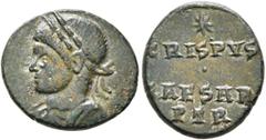 The Ramskold Collection, Part I Crispus, Caesar, 316-326. Follis (Bronze, 15 mm, 2.00 g, 9 h), a contemporary imitation of an issue from Treveri. Uncertain mint in Gaul (?), circa 333-340 (?). Laureat