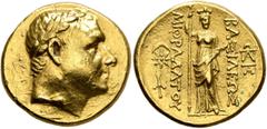 Greek KINGS OF PONTOS. Mithradates IV Philopator, circa 155-152/1 BC (?). Stater (Gold, 19 mm, 8.51 g, 12 h), Amisos or Sinope. Laureate head of Mithradates IV to right. Rev. BAΣIΛEΩΣ - MIΘPAΔATOY Her