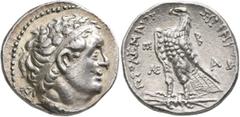 Greek AMMANITIS, Tobiads. Hyrkanos, circa 200-169 BC. Tetradrachm (Silver, 25 mm, 14.11 g, 11 h), in the name of Ptolemy III (246-222 BC). Uncertain mint in Ammanitis, imitating Ake-Ptolemais. Dated R