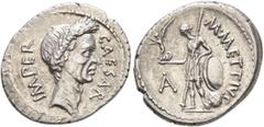 Roman Republican & Imperatorial Julius Caesar, 49-44 BC. Denarius (Silver, 19 mm, 4.09 g, 3 h), M. Mettius, moneyer. Rome, March-April 44. CAESAR IMPER Wreathed head of Julius Caesar to right. Rev. M•