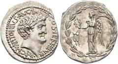Roman Republican & Imperatorial Mark Antony, 44-30 BC. Denarius (Silver, 19 mm, 3.87 g, 12 h), D. Turullius, moneyer. Military mint moving with Antony (Actium?), summer 31. M•ANTONIVS•AVG•IMP•IIII•COS