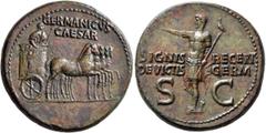 The Aes Augustorum Collection Germanicus, died AD 19. Dupondius (Orichalcum, 30 mm, 14.63 g, 7 h), Rome, struck under Gaius (Caligula), 37-41. GERMANICVS / CAESAR Germanicus, holding eagle-tipped scep