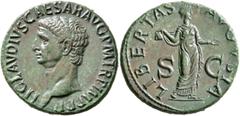 The Aes Augustorum Collection Claudius, 41-54. As (Copper, 29 mm, 11.66 g, 6 h), Rome, 42-43. TI CLAVDIVS CAESAR AVG P M TR P IMP P P Bare head of Claudius to left. Rev. LIBERTAS AVGVSTA / S - C Liber