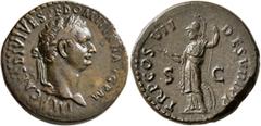 The Aes Augustorum Collection Domitian, 81-96. Dupondius (Orichalcum, 28 mm, 14.33 g, 6 h), Rome, 13 September-31 December 81. IMP CAES DIVI VESP F DOMITIAN AVG P M Laureate head of Domitian to right.