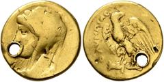 The Aurum Barbarorum Collection IV MACEDON. Koinon of Macedon. Pseudo-autonomous issue. Time of Elagabalus to Severus Alexander, 218-235. 'Aureus' (Gold, 20 mm, 7.13 g, 12 h). Veiled and diademed head