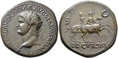 The Agricola Collection Nero, 54-68. Sestertius (Orichalcum, 36 mm, 26.25 g, 6 h), Lugdunum, circa 65. NERO CLAVD CAESAR AVG GER P M TR P IMP P P Laureate head of Nero to left; globe at point of neck.