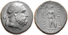 Greek LYDIA. Magnesia ad Sipylum. 2nd-1st century BC. AE (Bronze, 24 mm, 9.71 g, 12 h). Laureate head of Herakles to right. Rev. ΜΑΓΝΗΤΩΝ - ΣΙΠΥΛΟΥ Athena standing front, head to left, holding Nike in