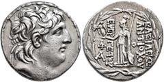 Greek KINGS OF CAPPADOCIA. Ariarathes V Eusebes Philopator, circa 163-130 BC. Tetradrachm (Silver, 23 mm, 16.66 g, 12 h), in the names and types of the Seleukid King Antiochos VII, uncertain mint in C