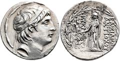 Greek SELEUKID KINGS OF SYRIA. Antiochos VII Euergetes (Sidetes), 138-129 BC. Tetradrachm (Silver, 30 mm, 16.69 g, 12 h), Antiochia on the Orontes. Diademed head of Antiochos VII to right. Rev. ΒΑΣΙΛΕ