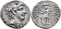 Greek SELEUKID KINGS OF SYRIA. Antiochos VIII Epiphanes (Grypos), 121/0-97/6 BC. Tetradrachm (Silver, 28 mm, 15.65 g, 1 h), Antiochia on the Orontes, circa 109-96. Diademed head of Antiochos VIII to r