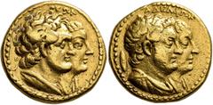 Greek PTOLEMAIC KINGS OF EGYPT. Ptolemy II Philadelphos, 285-246 BC. Mnaieion or Oktadrachm (Gold, 26 mm, 27.82 g, 12 h), Alexandria, circa 272-261/0. AΔEΛΦΩN Conjoined busts of Ptolemy II, diademed a