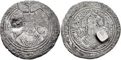 Central Asian HUNNIC TRIBES, Western Turks. Zabulistan. Spur Martan Shah, late 7th century. Drachm (Silver, 30 mm, 2.41 g, 10 h), Zabulistan, RY 35 = 625 (frozen date). Citing Vasudeva, the ruler of Z