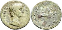 The Collection of E. ten Brink: Hadrian EPIRUS. Nicopolis. Hadrian, 117-138. Assarion (Bronze, 22 mm, 5.20 g, 6 h), commemorative issue for Augustus (died 14 AD). [ΚΤ]ΙϹΜΑ ϹΕΒΑ[ϹΤΟΥ] Bare head of Augu