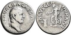 Roman Imperial Galba, 68-69. Denarius (Silver, 18 mm, 3.18 g, 7 h), Rome, circa July 68-January 69. IMP SER GALBA CAESA[R AVG] Laureate head of Galba to right. Rev. SALVS GEN HVMANI Salus advancing le