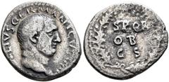 Roman Imperial Vitellius, 69. Denarius (Silver, 19 mm, 2.65 g, 6 h), Rome. A VITELLIVS GERMANICVS IMP Laureate head of Vitellius to right. Rev. S P Q R / OB / C S within oak wreath. BMC -. Cohen -. Le
