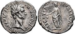 Roman Imperial Nerva, 96-98. Denarius (Silver, 19 mm, 3.00 g, 6 h), Rome, 96. IMP NERVA CAES AVG P M TR P COS II P P Laureate head of Nerva to right. Rev. LIBERTAS PVBLICA Libertas standing front, hea