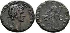 Roman Imperial Nerva, 96-98. As (Copper, 26 mm, 10.73 g, 6 h), Rome, 97. IMP NERVA CAES AVG P M TR P COS III P P Laureate head of Nerva to right. Rev. AEQVITAS AVGVST / S - C Aequitas standing front, 