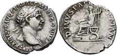 Roman Imperial Trajan, 98-117. Denarius (Silver, 19 mm, 2.75 g, 6 h), Rome, 112-113. IMP TRAIANVS AVG GER DAC P M TR P COS VI P P Laureate head of Trajan to right, with slight drapery on his left shou