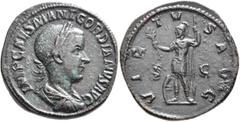Roman Imperial Gordian III, 238-244. Sestertius (Orichalcum, 31 mm, 20.89 g, 12 h), Rome, 240. IMP GORDIANVS PIVS FEL AVG Laureate, draped and cuirassed bust of Gordian III to right, seen from behind.