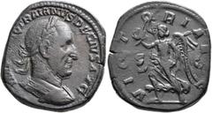 Roman Imperial Trajan Decius, 249-251. Sestertius (Orichalcum, 24 mm, 19.17 g, 1 h), Rome. IMP C M Q TRAIANVS DECIVS AVG Laureate and cuirassed bust of Trajan Decius to right, seen from behind. Rev. V