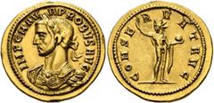 Roman Imperial Probus, 276-282. 'Heavy Aureus' (Gold, 22 mm, 6.52 g, 1 h), Ticinum, 278. IMP C M AVR PROBVS AVG Laureate and cuirassed bust of Probus to left, wearing aegis on his right shoulder. Rev.