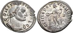 Roman Imperial Constantius I, as Caesar, 293-305. Follis (Silvered bronze, 28 mm, 9.27 g, 6 h), Lugdunum, 302-mid 304. CONSTANTIVS NOB C Laureate and cuirassed bust of Constantius I to right. Rev. GEN