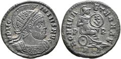 The Ramskold Collection, Part II Licinius I, 308-324. Follis (Bronze, 18 mm, 2.45 g, 12 h), Rome, circa 320. IMP LIC-INIVS AVG Laureate, helmeted and cuirassed bust of Licinius I to right. Rev. ROMAE 
