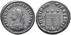 The Ramskold Collection, Part II Constantius II, as Caesar, 324-337. Follis (Bronze, 19 mm, 3.28 g, 6 h), Constantinopolis, 326. FL IVL CONSTANTIVS NOB C Laureate, draped and cuirassed bust of Constan